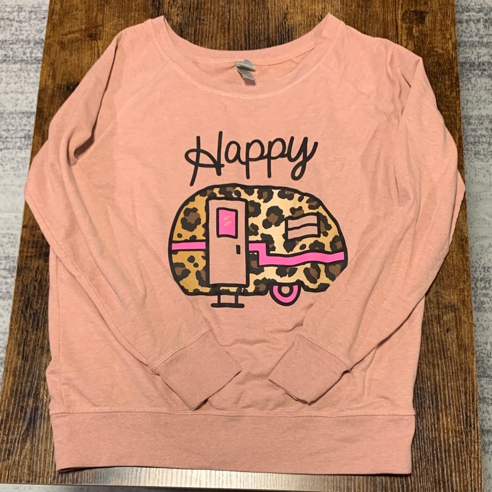 Happy camper, Instant Message Branded Pink Crewneck Sweatshirt